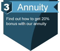 A blue badge that says `` 3 annuity find out how to get 20 % bonus with our annuity ''