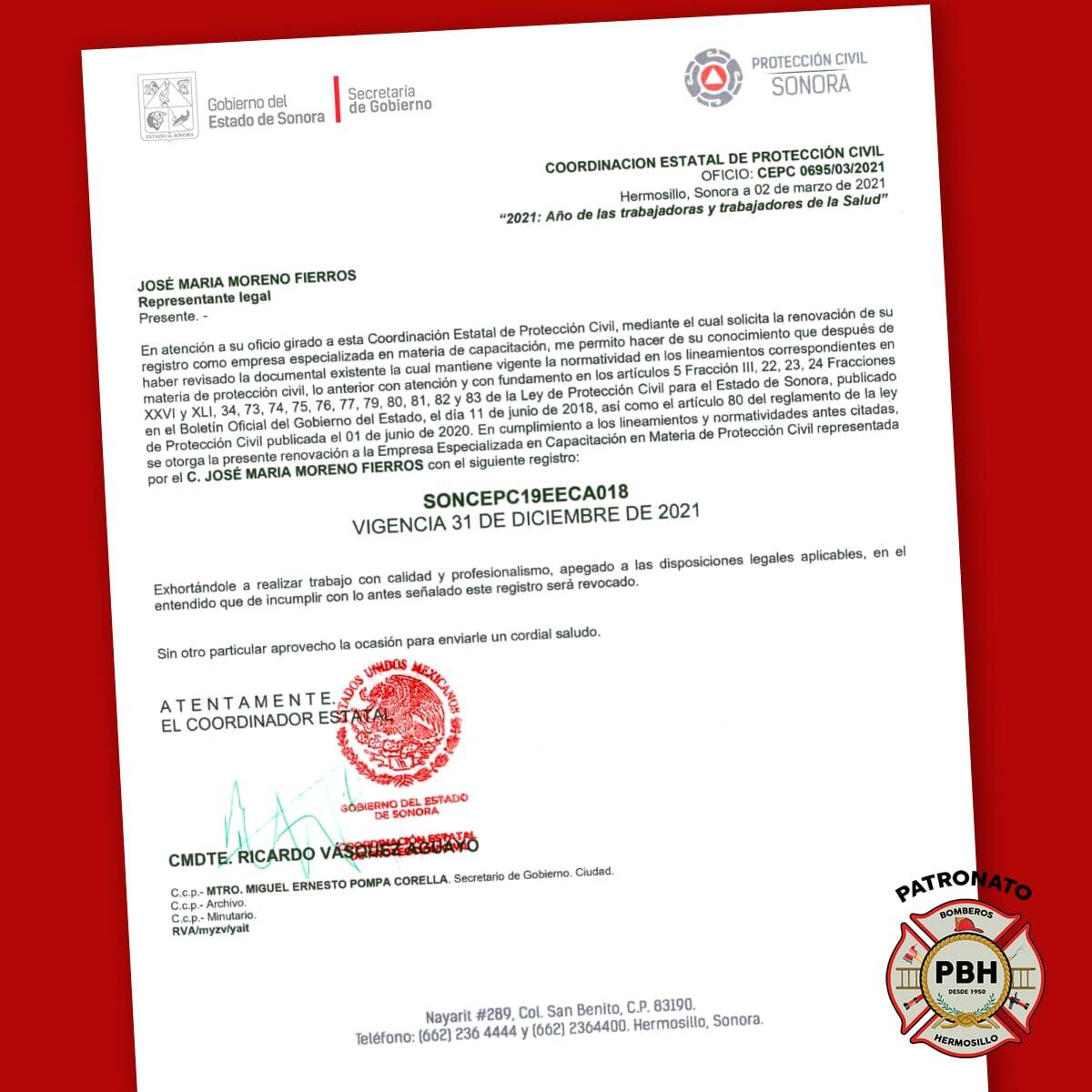 PATRONATO DE BOMBEROS DE HERMOSILLO - primeros auxilios