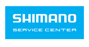 A blue shimano service center logo on a white background