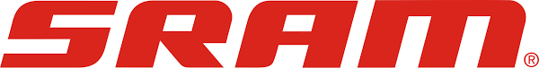A red sram logo on a white background