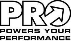 The logo for pro powers your performance is black and white.