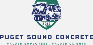 A logo for puget sound concrete , a company that values employees and valued clients.