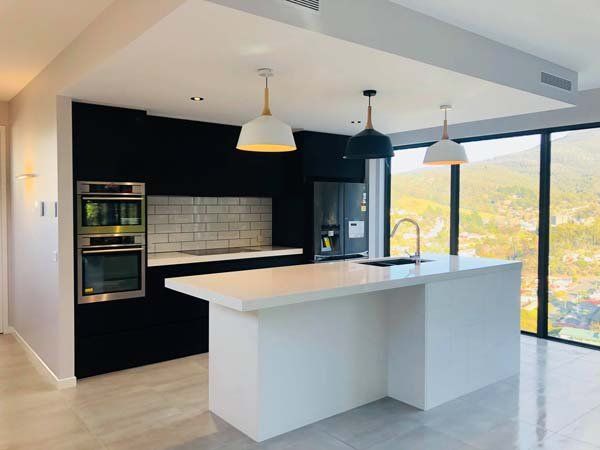 black and white themed kitchen