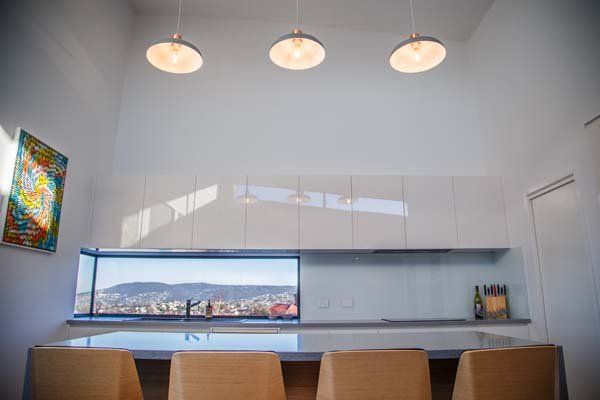 eating area with modern sliding window