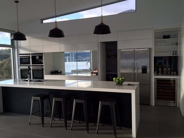 interior kitchen area with skylight