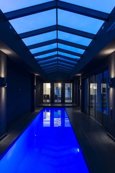 indoor pool at dusk