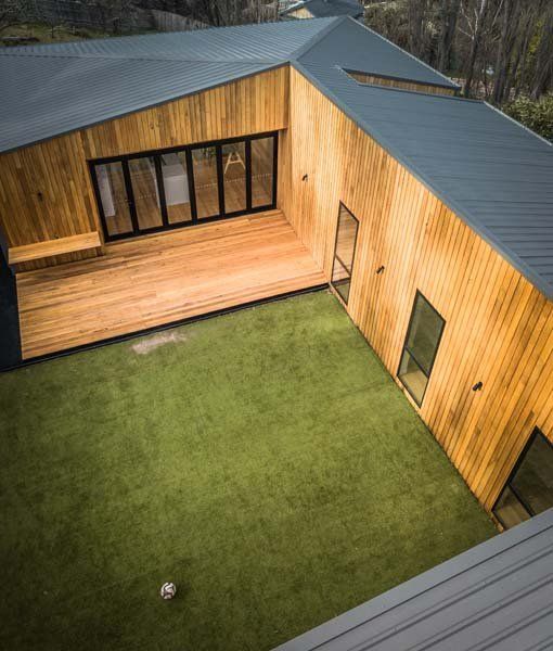 drone image of wooden exterior