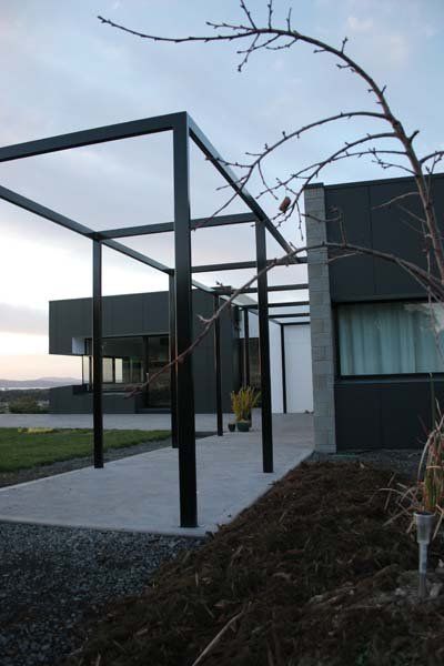 exposed steel frame entryway