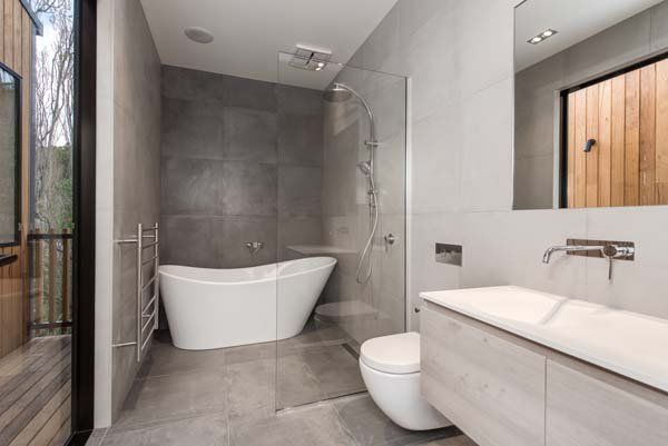 large grey tiled restroom
