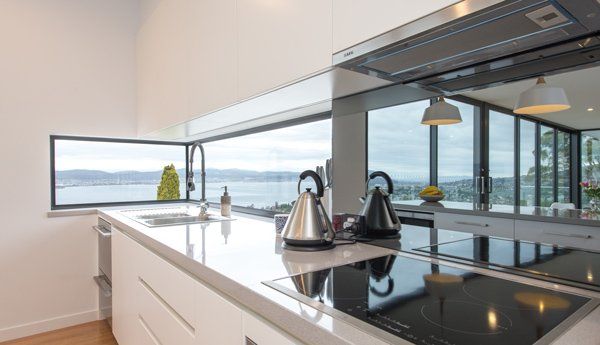 kitchen with scenic view