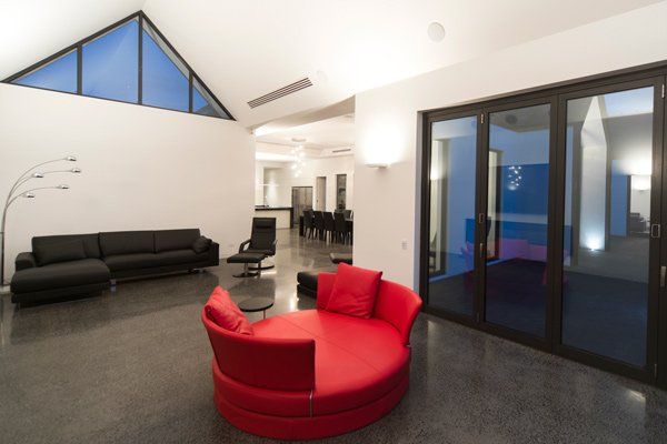 circular red chair in modern home