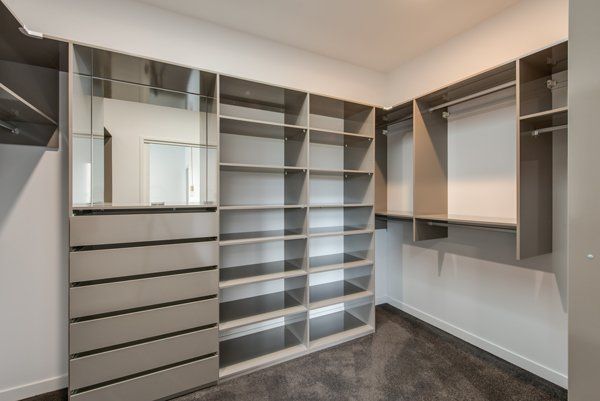 bedroom with shelves