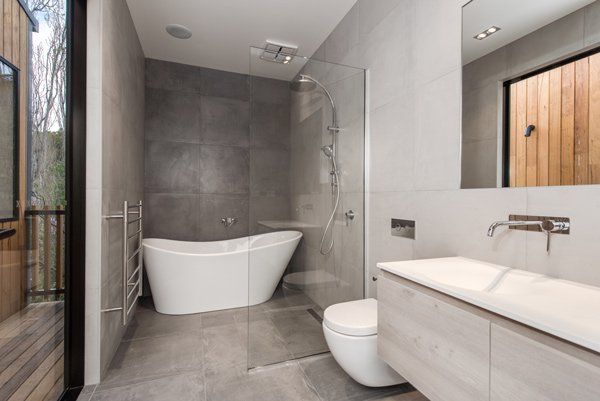 modern bathroom with granite floors