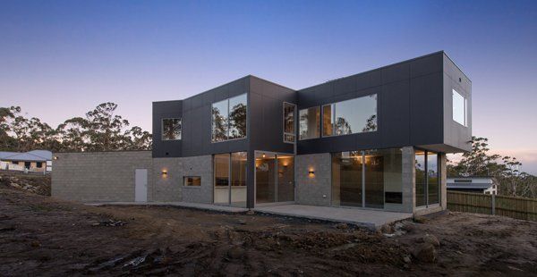 modern home in sunset
