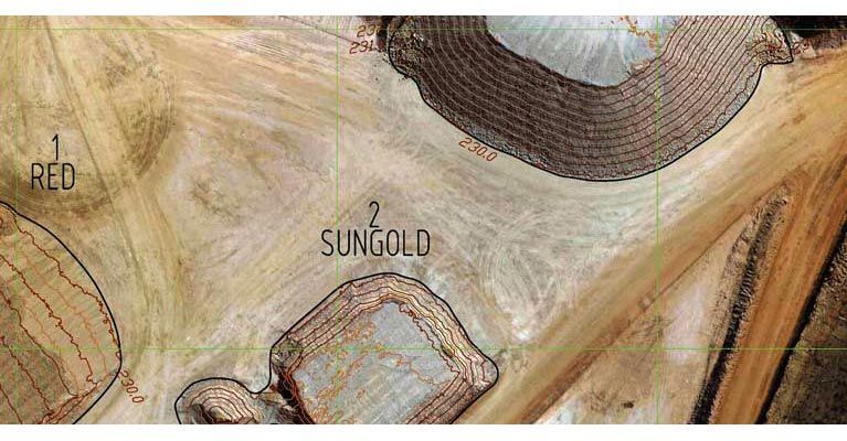 An aerial view of the sungold mining area