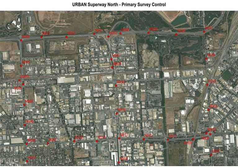 An aerial view of the urban superway north primary survey control