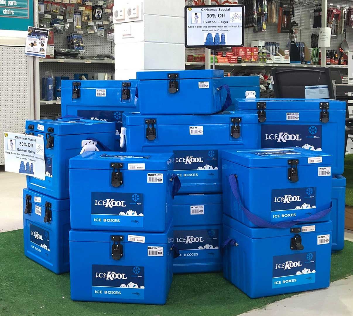 A Bunch of Blue Ice Boxes Are Stacked on Top of Each Other — TGT Pty Ltd in Mareeba, QLD