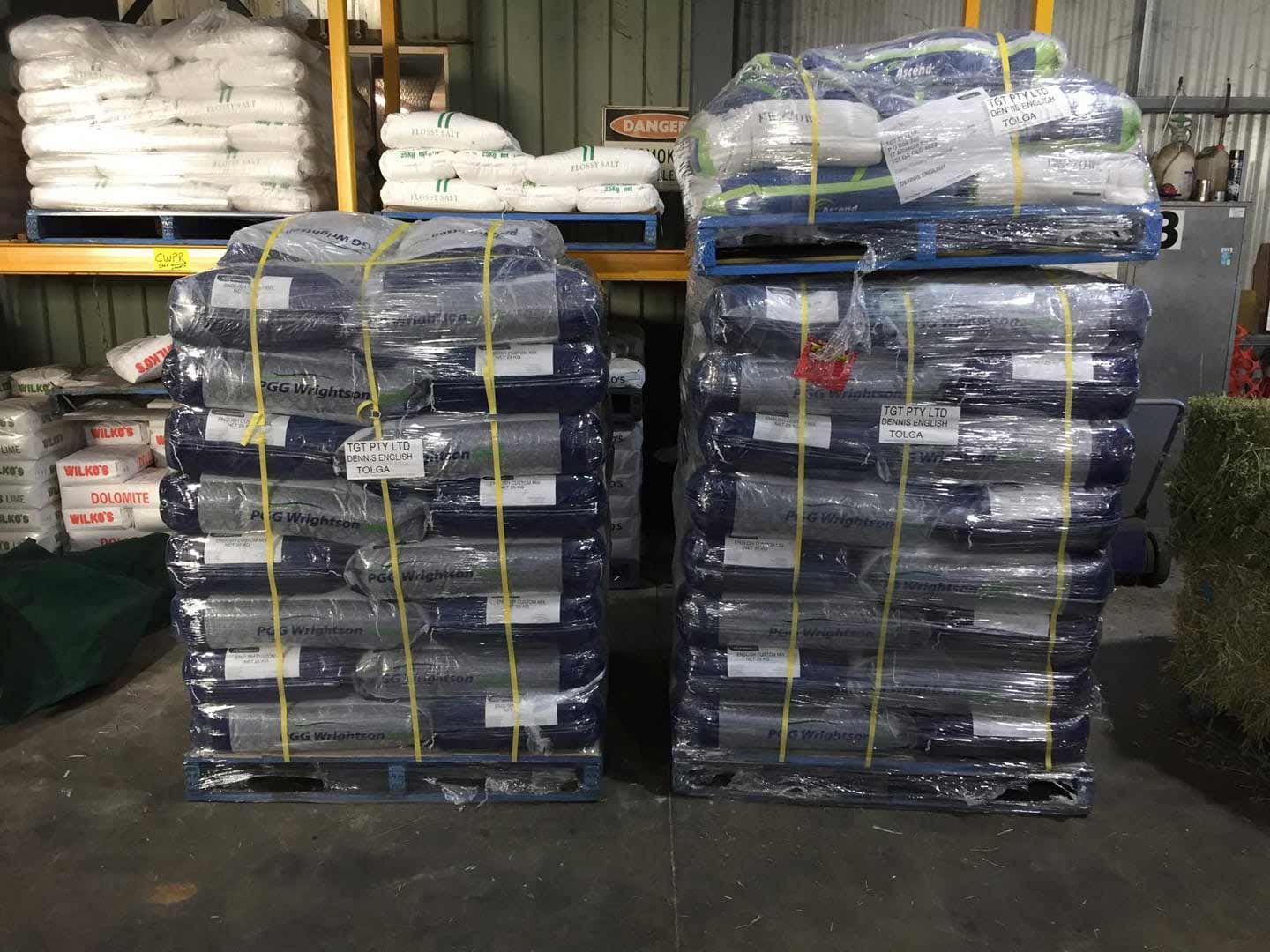 Two Pallets of Bags Are Stacked on Top of Each Other in a Warehouse — TGT Pty Ltd in Mareeba, QLD
