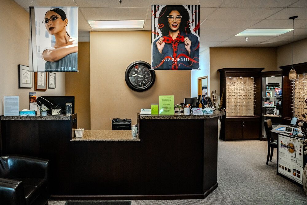 Reception area of an eyeglass store.