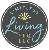 Logo for Limitless Living SRQ LLC: Text within a gray circle, featuring