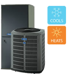 Central air conditioning and heating unit with cooling and heating icons.