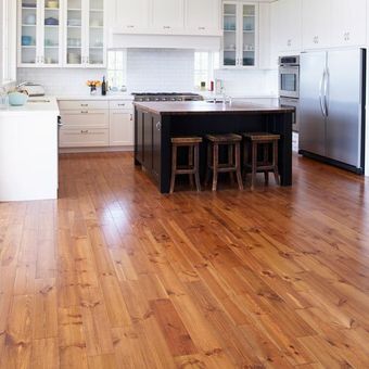 polished wood floor in kitchen