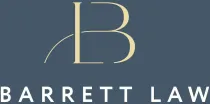 Logo for Barrett Law: a gold "LB" over the text "BARRETT LAW" in white on a navy blue background.