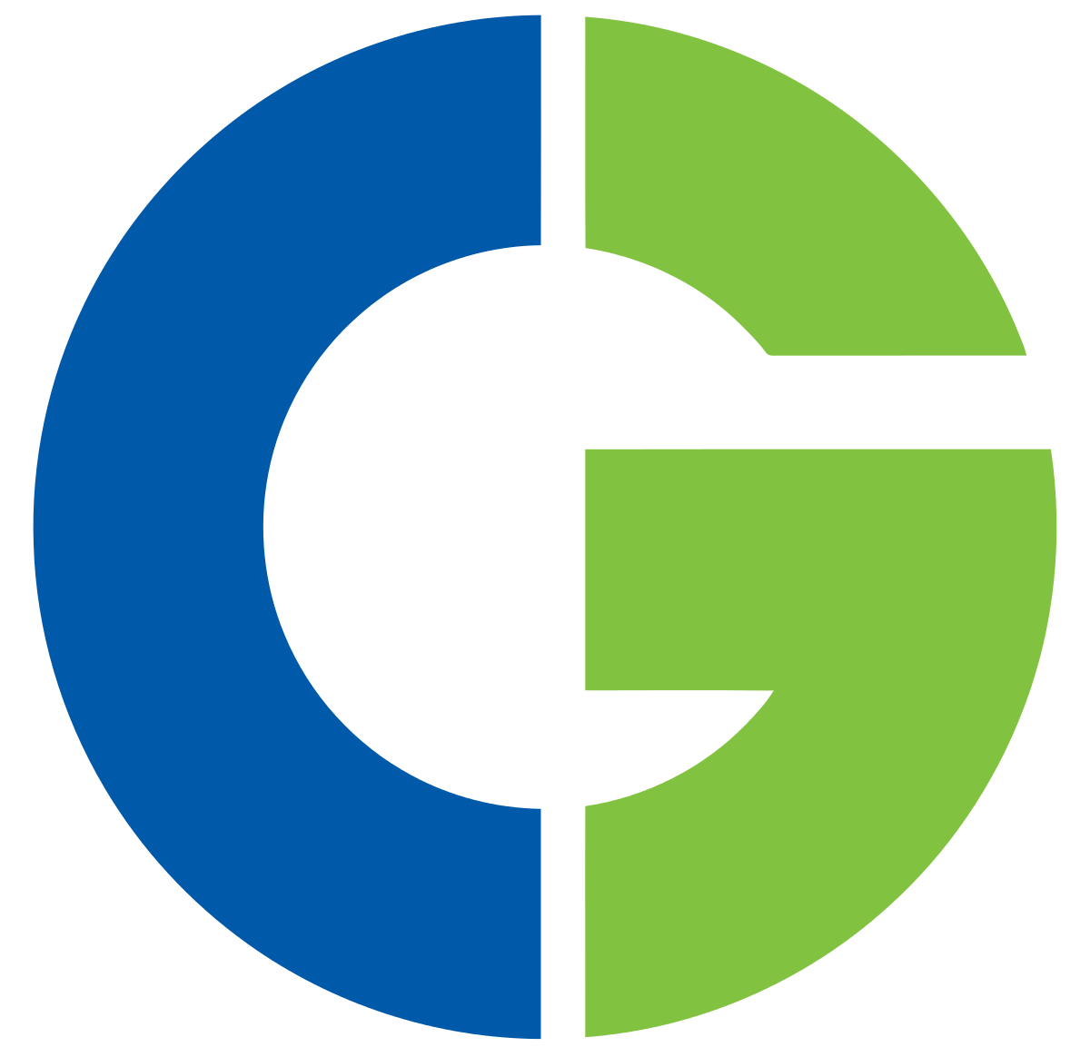 A blue and green circle with a letter g in the middle