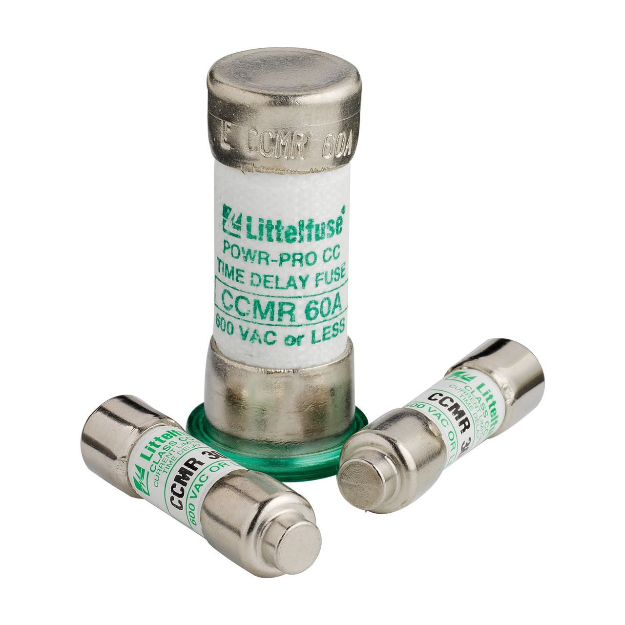 Three fuses are sitting next to each other on a white background.