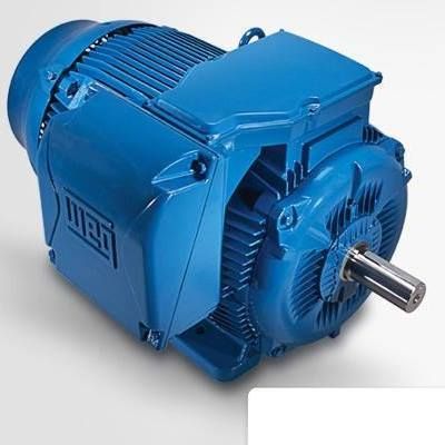 A blue electric motor is sitting on a white surface.