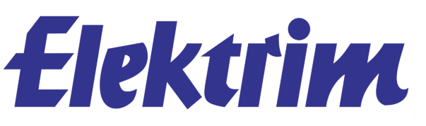 A blue and white logo for elektrik on a white background