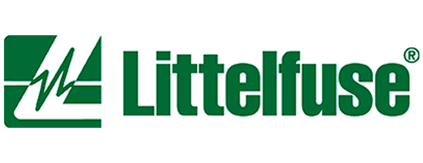 The littlefuse logo is green and white and has a heartbeat on it.
