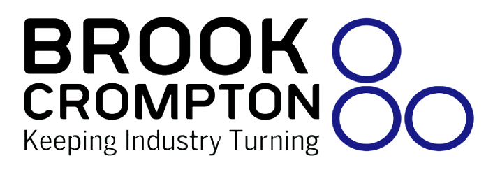 A logo for brook crompton keeping industry turning