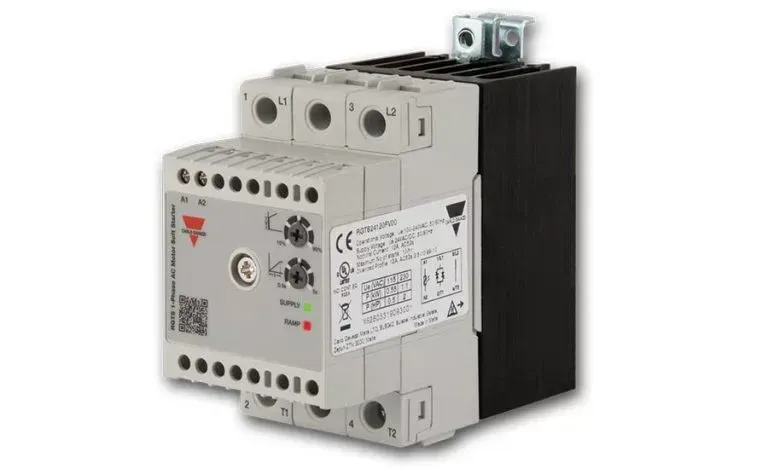 A close up of a circuit breaker on a white background.