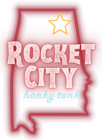 A logo for rocket city honky tonk is shown