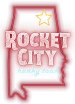 A logo for rocket city honky tonk is shown