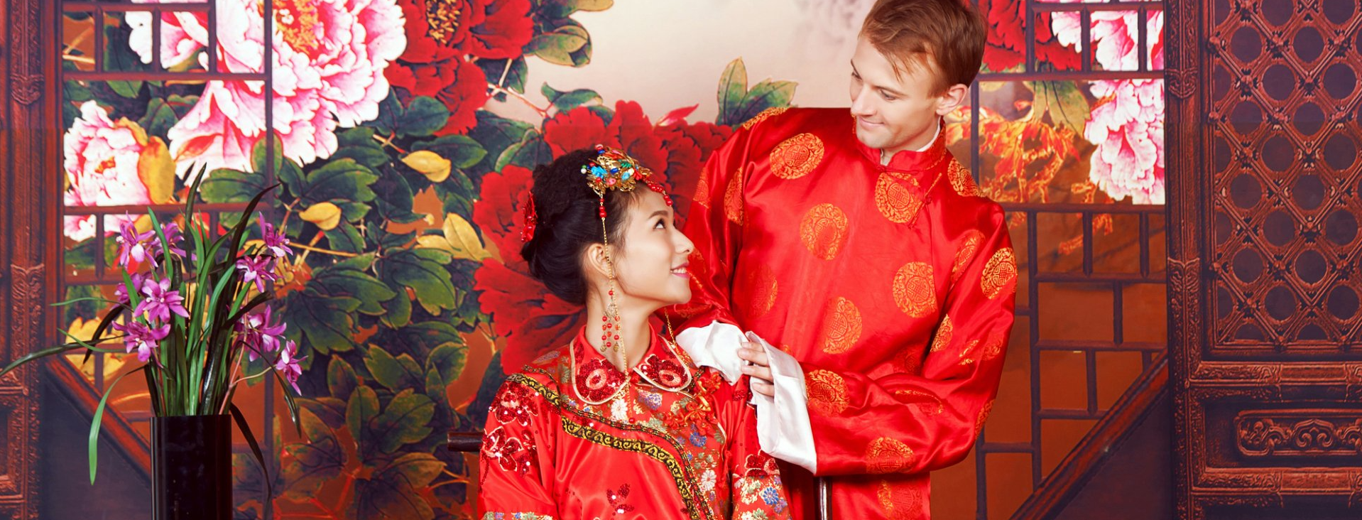 Chinese couple at their wedding ceremony