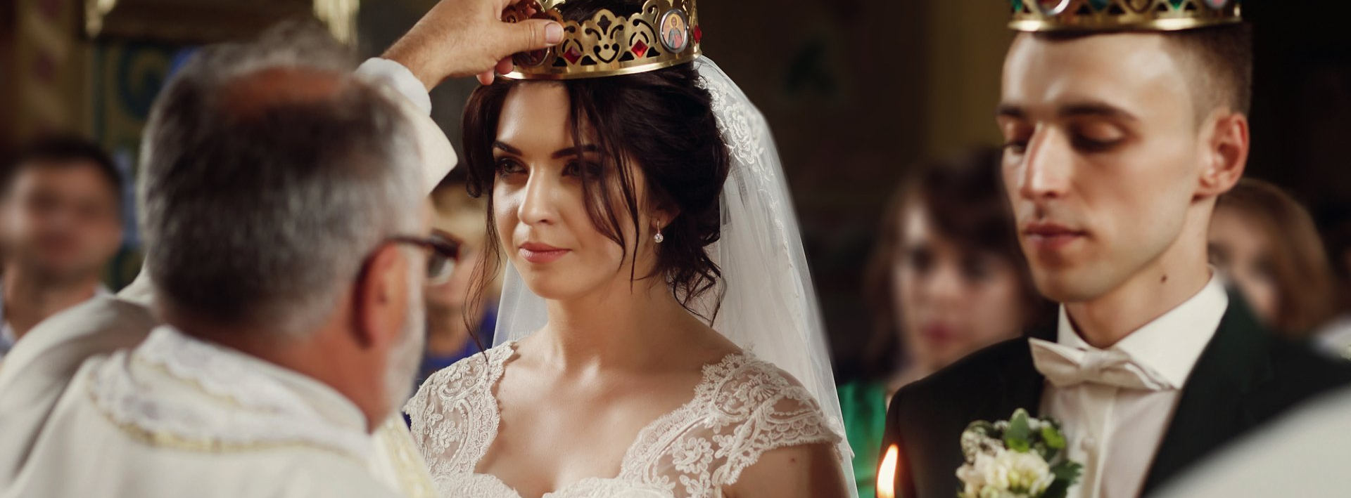 greek couple at wedding ceremony