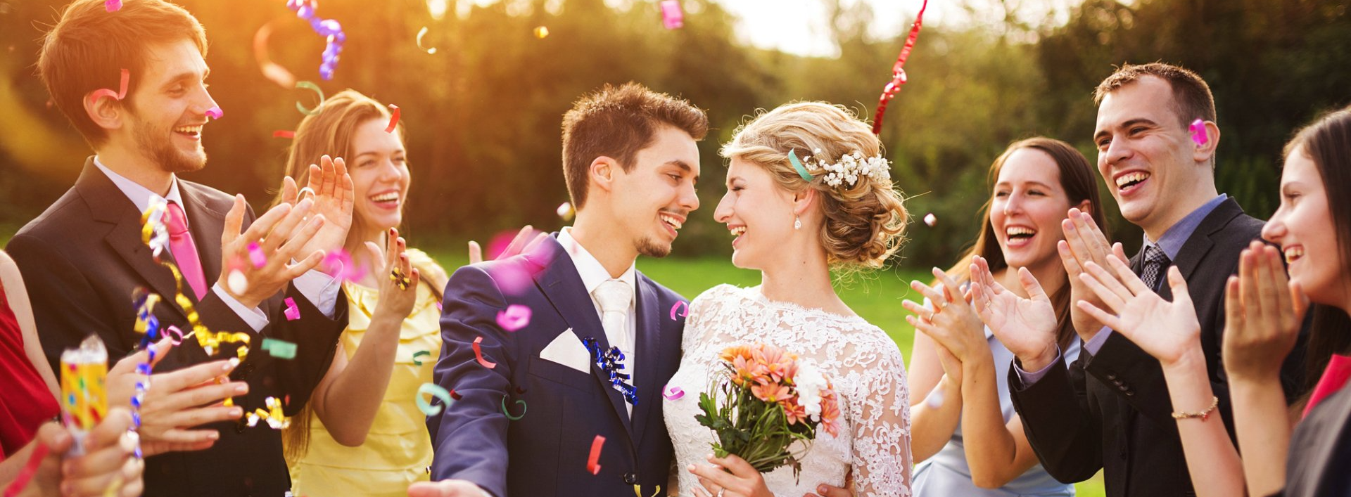 happy newlywed couple after vows