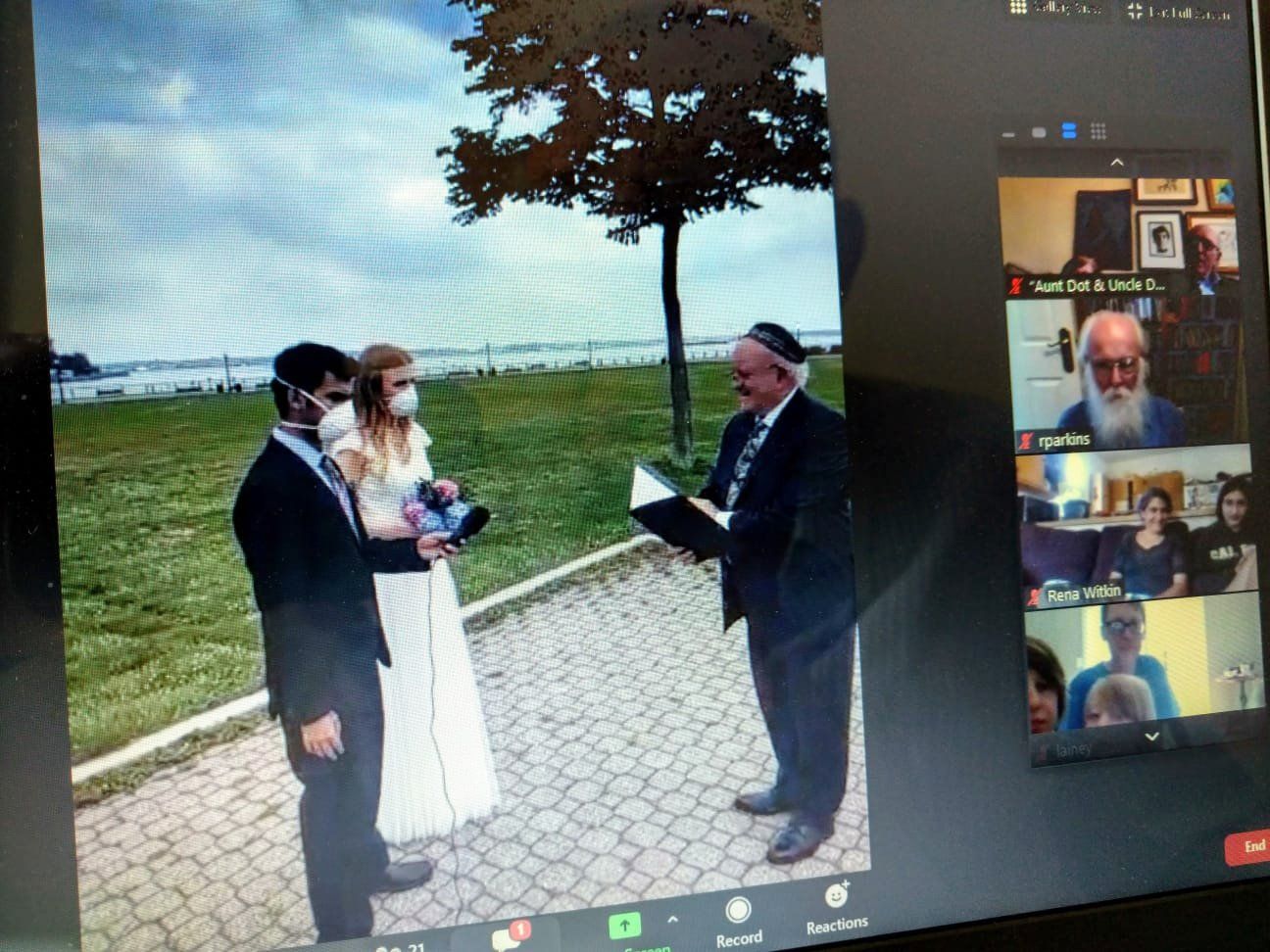 outdoor ceremony broadcast as virtual zoom wedding