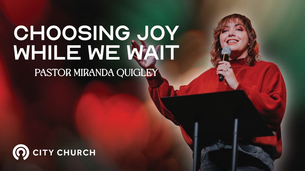 Pastor Eugene Smith preaching during the City Church message titled ‘Thankfulness Changes Everything’ with a blue illustrated background.