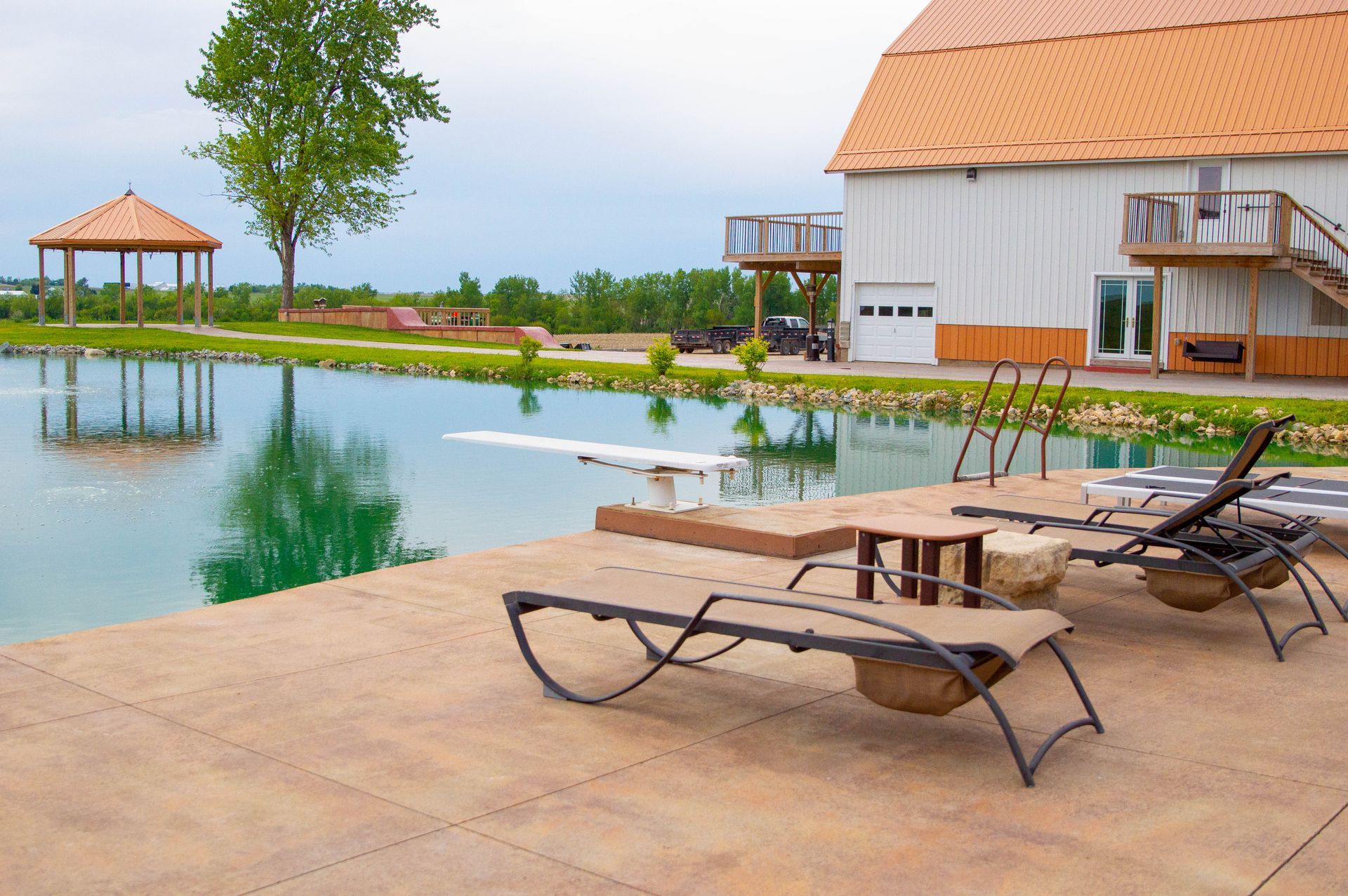barn view over the pond