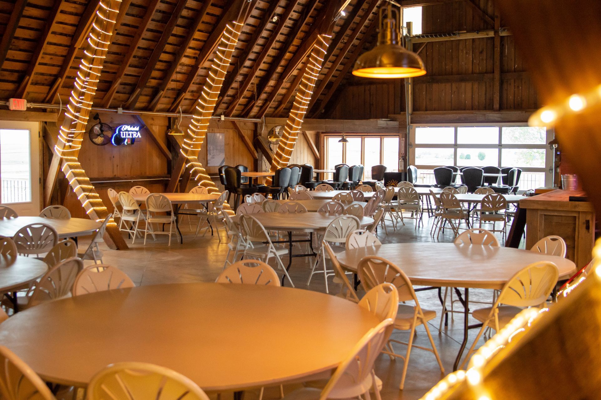 tables in barn venue