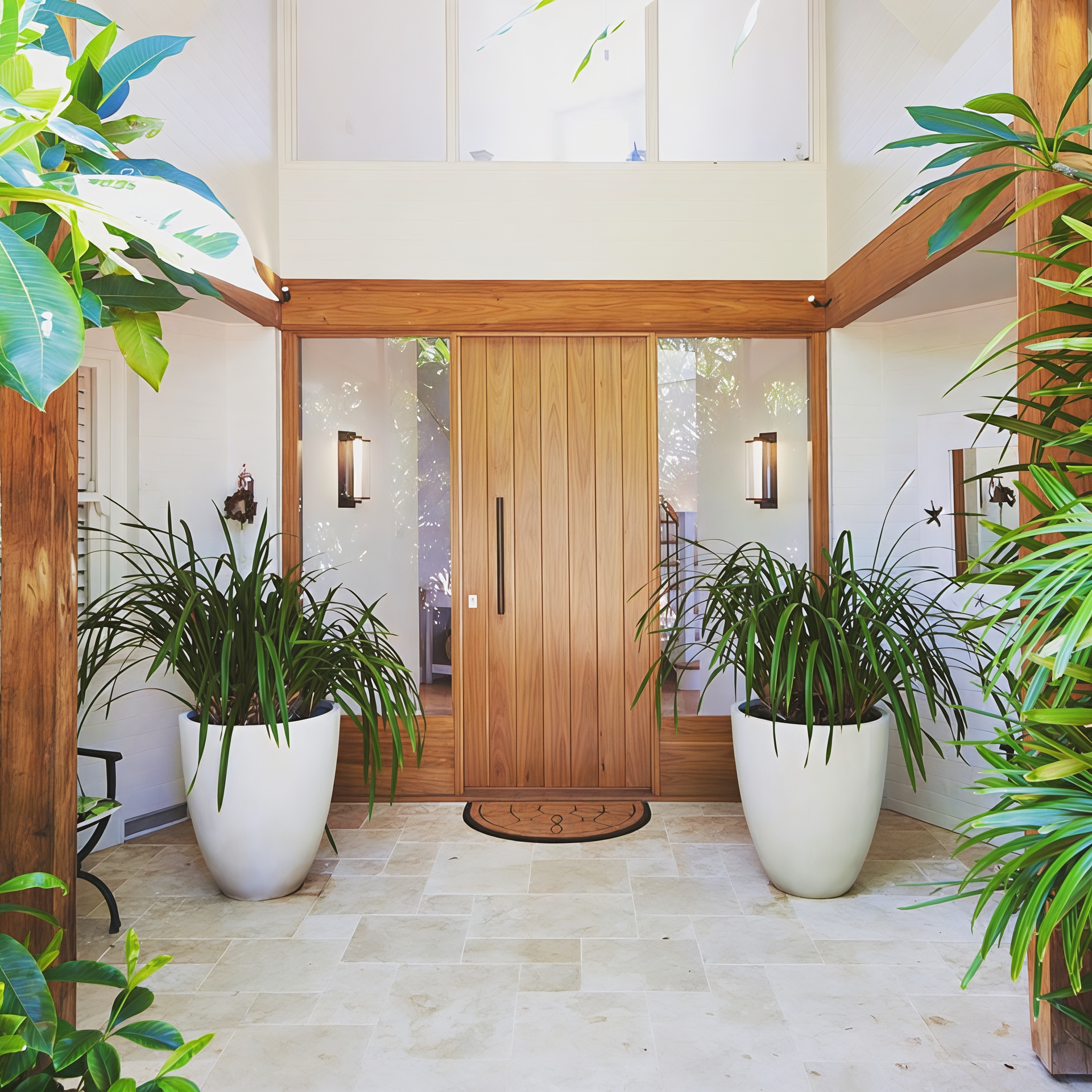 Bright Entryway with Wooden Double Doors — Fineworx Joinery in Central Coast, NSW