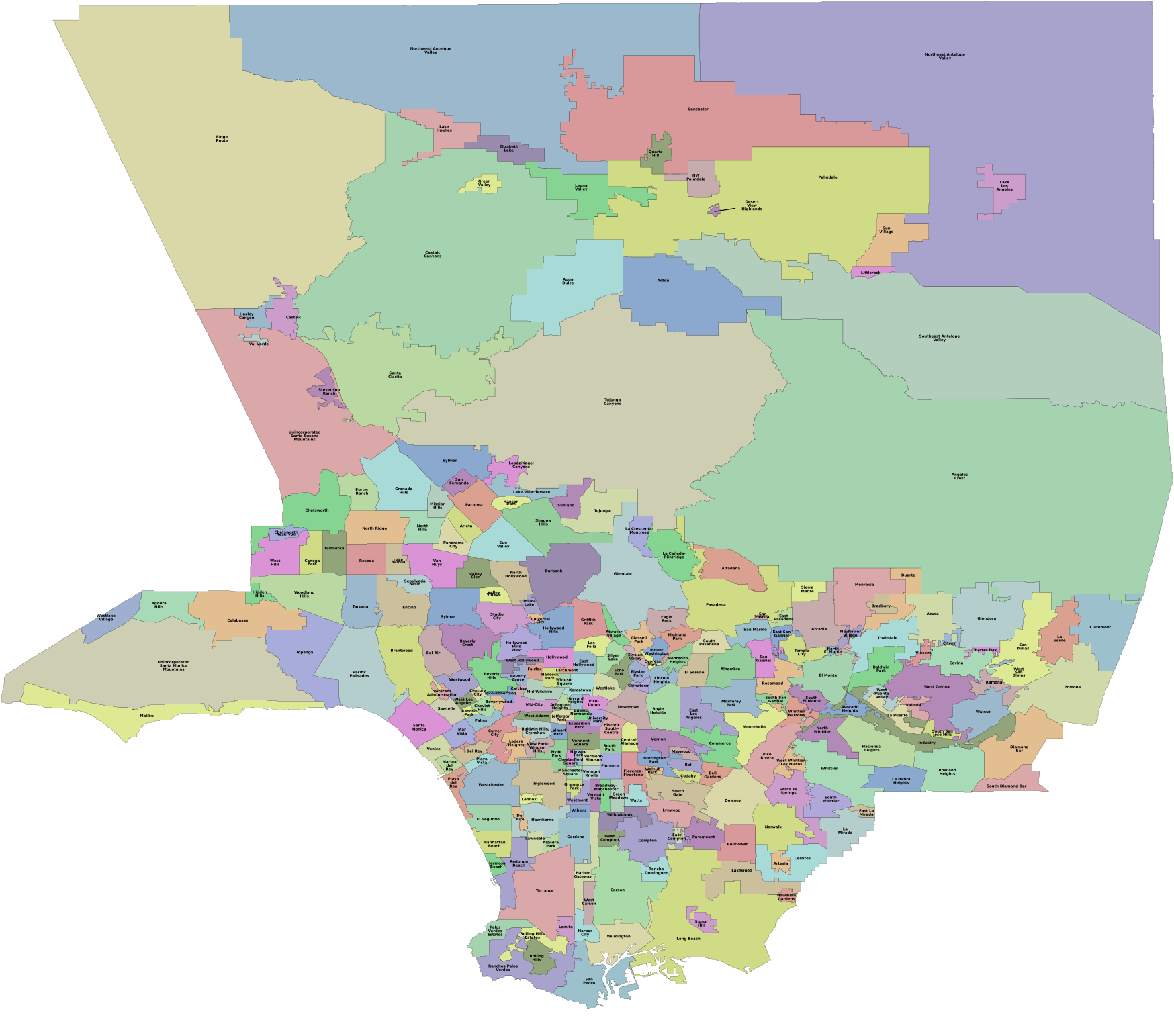 a map of LA county with cities