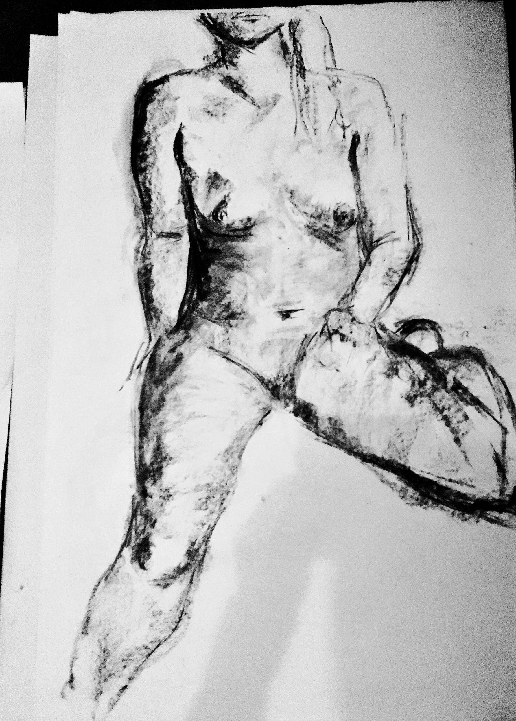 Houtskooltekening, charcoal drawing, tekenen, den haag, artist, kunst, kunstenaar, nude, woman, torso