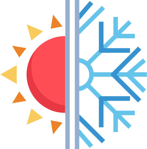 A sun and a snowflake are shown side by side.