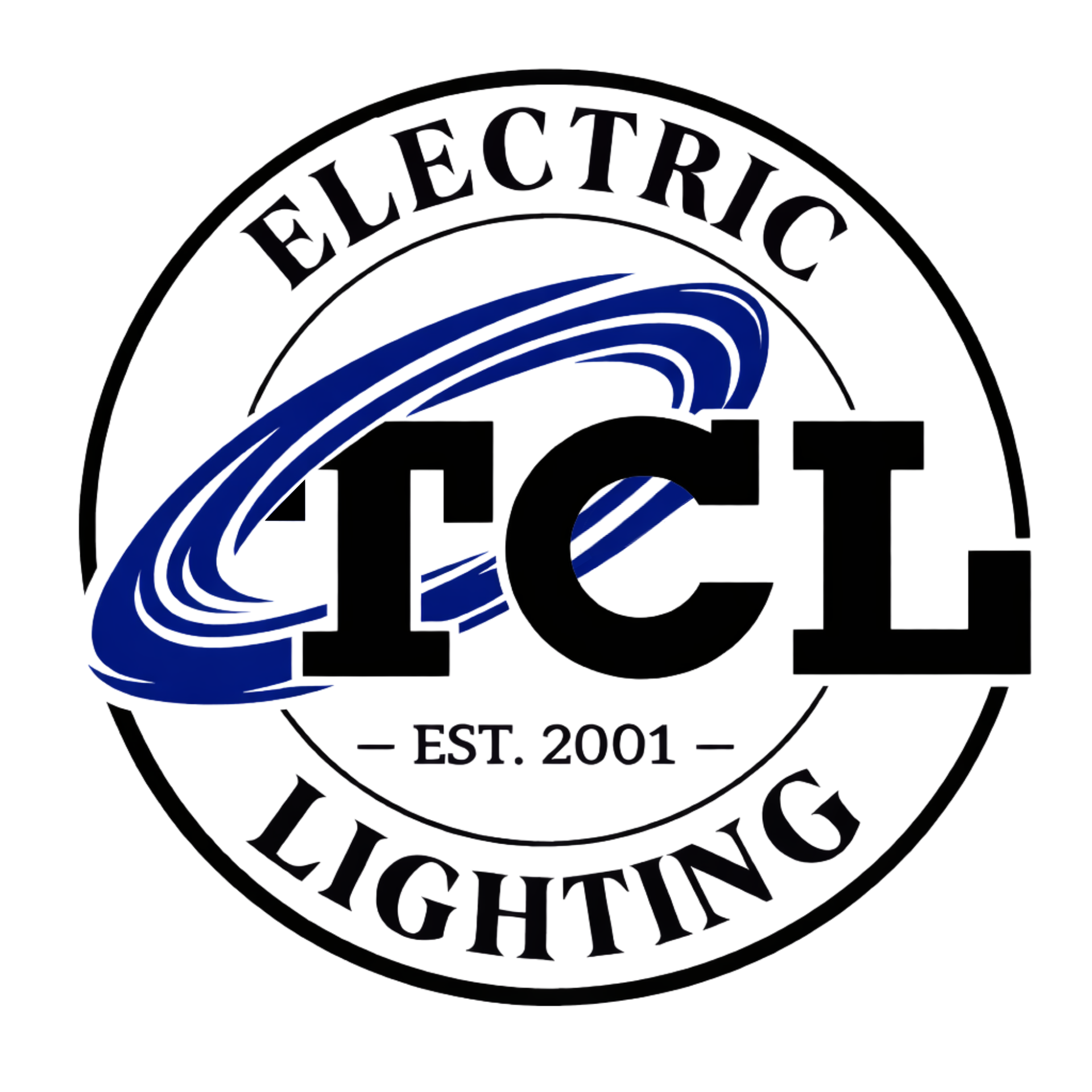 Logo for "TCL Electrical Lighting" in white and blue, with a lightning bolt.