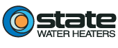 Logo of State Water Heaters: blue, orange, and white circular design with the word 
