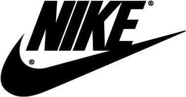 Nike logo: black "NIKE" text above a black swoosh symbol.